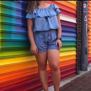 Zara Denim Off the shoulder Top.